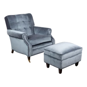 Mid Century Velvet Club Chair & Ottoman