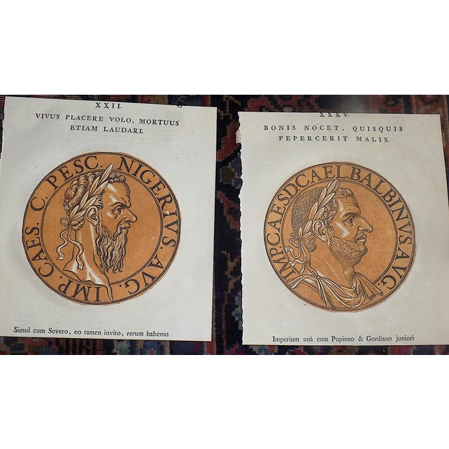 Paper Authentic Antique Early 18th C. Hubert Goltzius Chiaroscuro Color Woodcut Portraits of Roman Emperors -- Set of 12 For Sale - Image 7 of 9