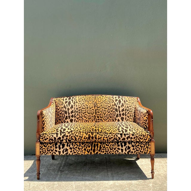 Amber Vintage Regency Napoleon 111 Leopard Velvet Settee For Sale - Image 8 of 12