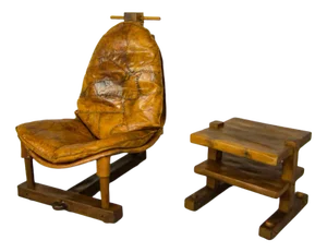 Brazilian Patched Leather Lounge Chair with Table, 1960s, Set of 2