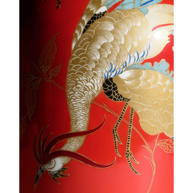 Red Chinoiserie Porcelain Floor Vase with Crane from Rosenthal, Germany, 1938 For Sale - Image 8 of 11