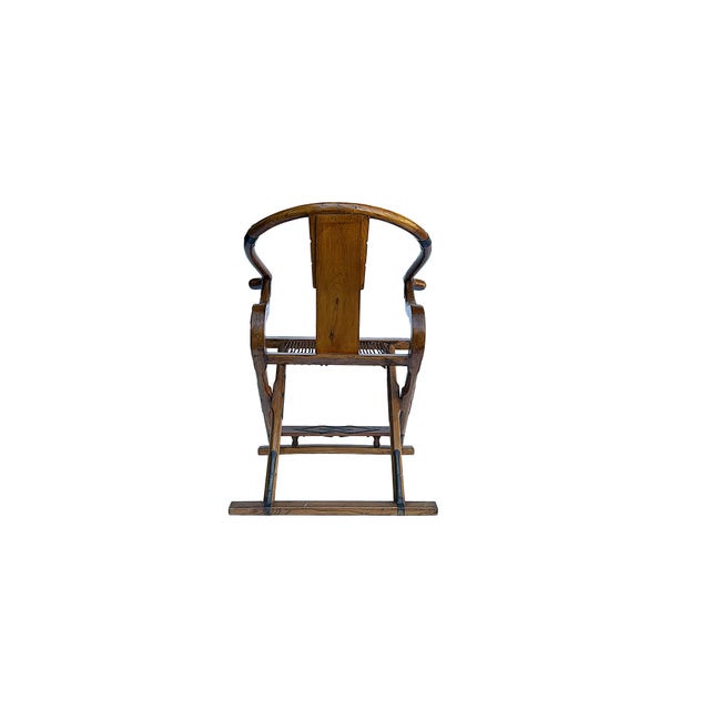 1970s Vintage Chinese Folding Horseshoe-Back Ru Yi Medallion Motif Folding Armchair For Sale - Image 5 of 10