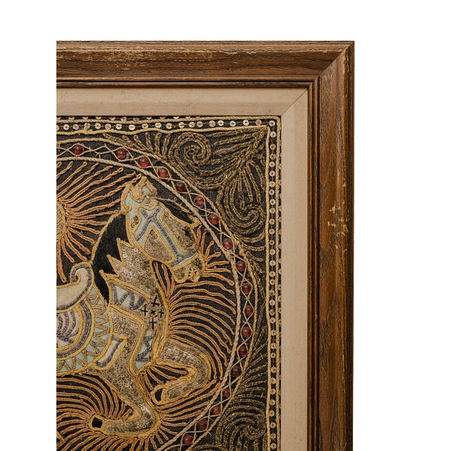 Vintage Mid-Century Burmese Kalaga Tapestries Featuring Embroidered Horse Motifs For Sale In Tulsa - Image 6 of 12