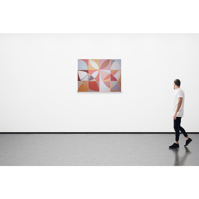Contemporary 2025, Geometric Minimalist Painting on Canvas, Modernist Flowers, Bauhaus Tiles in Soft Tones by Natalia Roman For Sale - Image 3 of 8