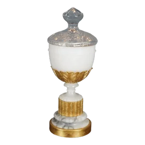 Large Vintage Marble & Cut Crystal 24k Gold Painted Trophy Urn Vase Cassolette
