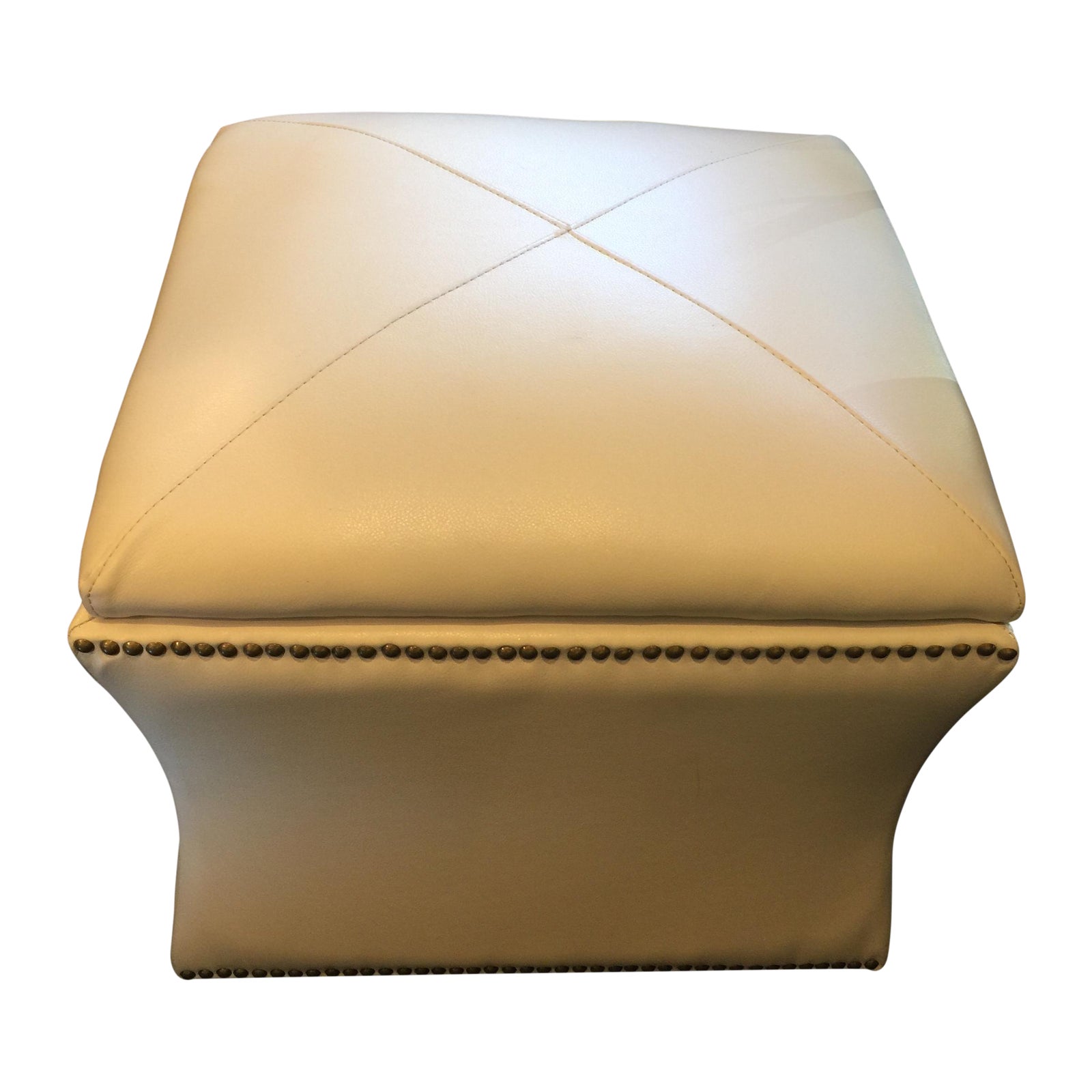 Cream Colored Leather Storage Ottoman | Chairish
