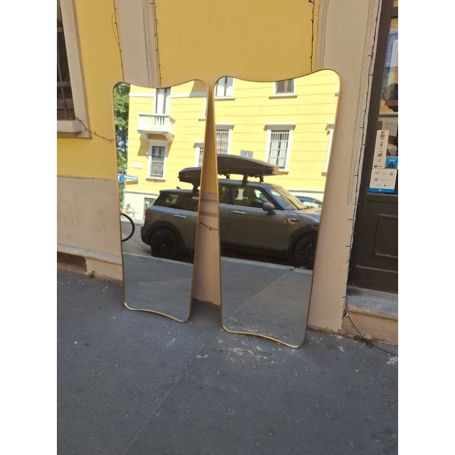 Mid-Century Modern Wall Mirror with Brass Frame in the style of Gio Ponti for Fountain Art Park of the Princes Naples, 1990s For Sale - Image 3 of 16