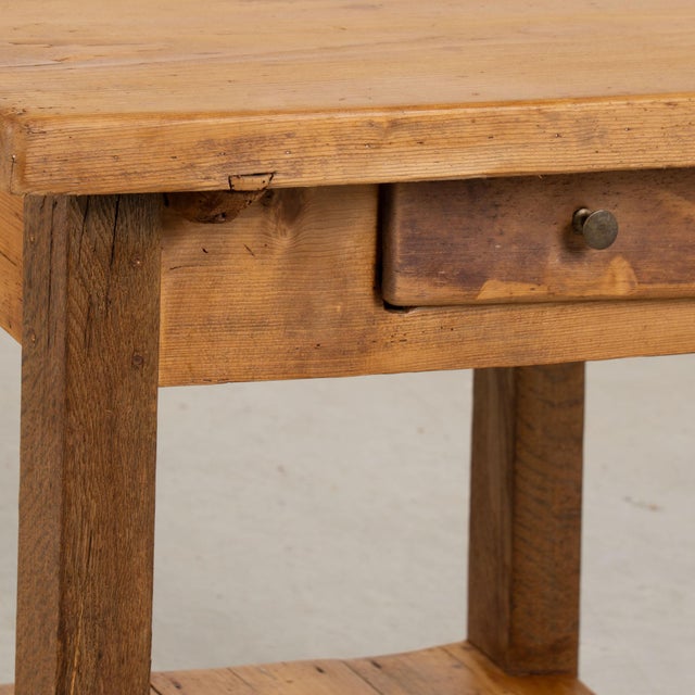Brown Late 19th Century Hungarian Rustic Pine Side Table With Lower Shelf For Sale - Image 8 of 14