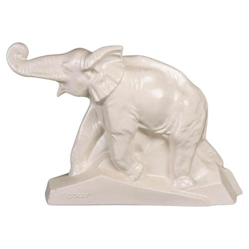 White Cracked Earthenware Sculpture, Signed Lejan, the Elephant Dolly, 1930. For Sale - Image 8 of 8