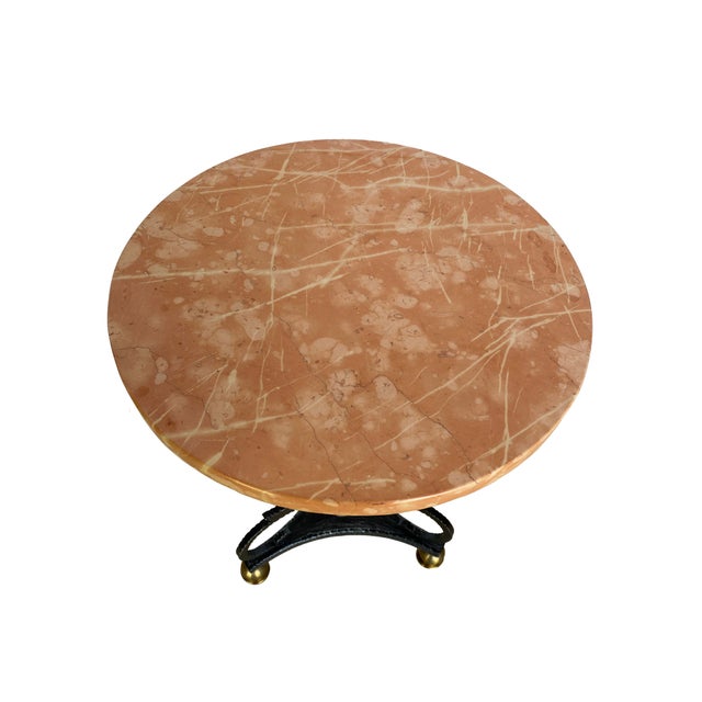 Mid 20th Century Pair of Iron and Brass Drink Tables With Polished Rojo Marble Tops For Sale - Image 5 of 16