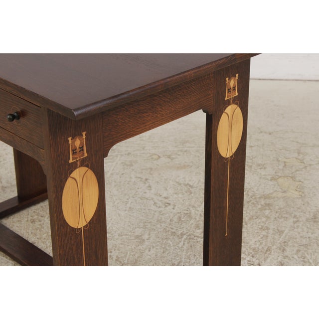 Stickley Harvey Ellis Inlaid Arts & Crafts Oak Desk For Sale - Image 13 of 17