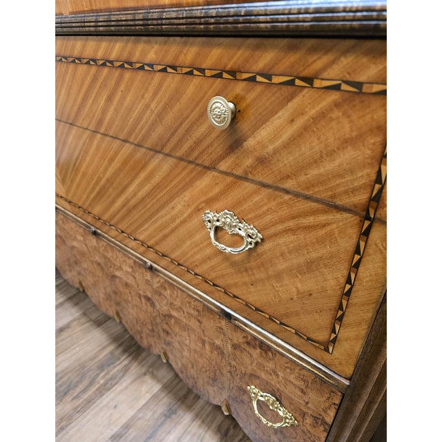 Wood Stunning Antique Chevron & Burl Marquetry Inlaid Commode Chest of Drawers For Sale - Image 7 of 12