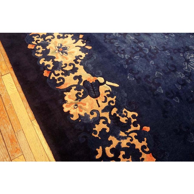 Textile 1920s Traditional Floral Antique Chinese Peking Wool Blue Hand Knotted Rug For Sale - Image 7 of 11