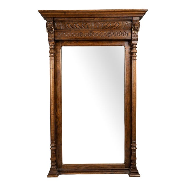 Antique Belgian Mechelen Carved Oak Mirror, 1800s For Sale