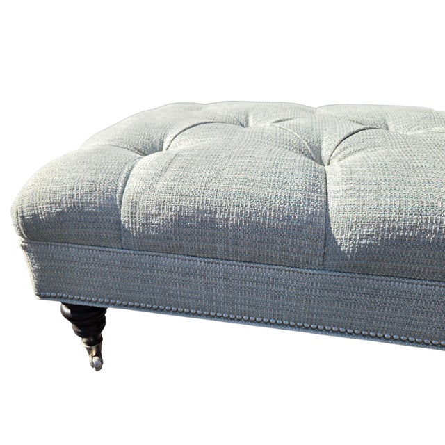 Ethan Allen 1990s Ethan Allen Anton Chesterfield Style Ottoman Bench Hobb Nail Foot Stool For Sale - Image 4 of 15