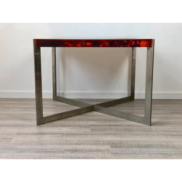 Black Tortoiseshell Acrylic & Steel Table, Italy, 1970s For Sale - Image 8 of 16