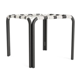 Brown Jordan Kantan Aluminum Stacking Stool/Occasional Table, Vinyl Lace, Textured Pewter frame with White Lite fabric For Sale