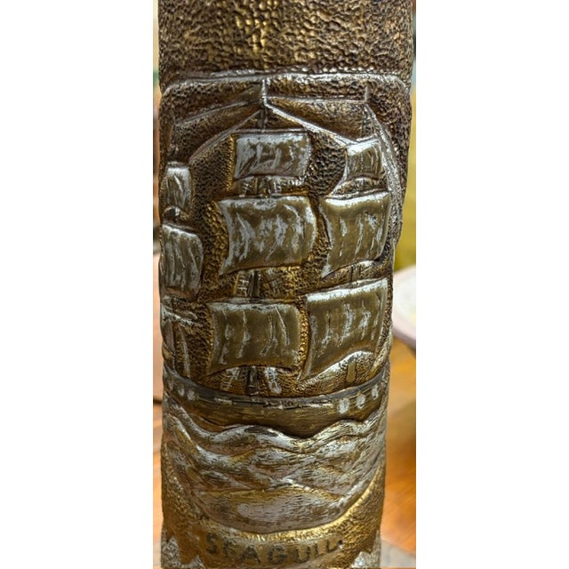Early 20th Century Antique Trench Art Lamp - Sailboat - Etched Name on Front - Seagull - Folk Art For Sale - Image 5 of 7