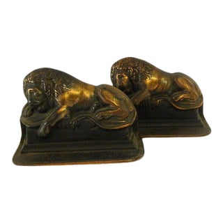 Vintage Mid Century Resting Lion Bookends - a Pair For Sale
