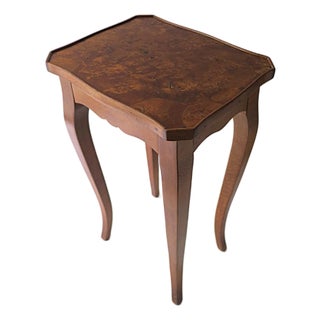 Rococo Style End Side Accent Table With Burl Top, Small For Sale