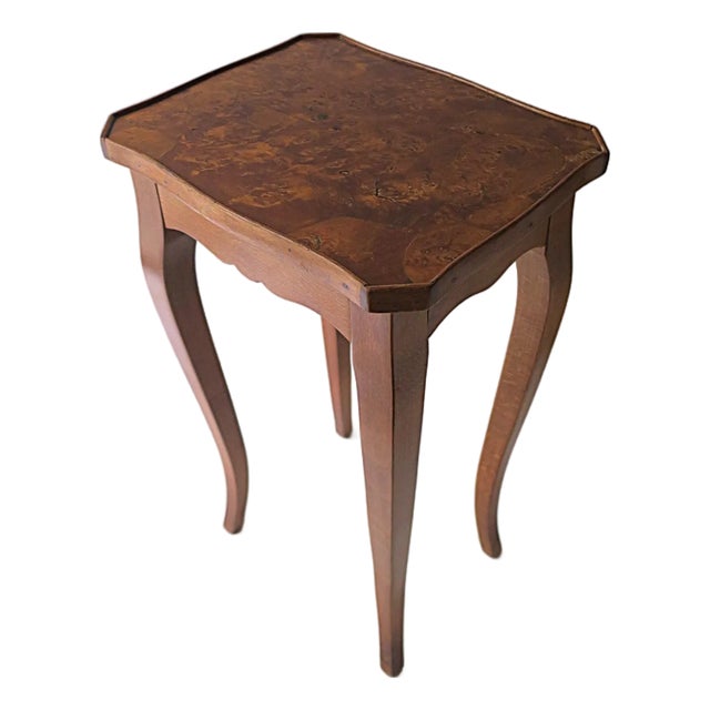 Rococo Style End Side Accent Table With Burl Top, Small For Sale