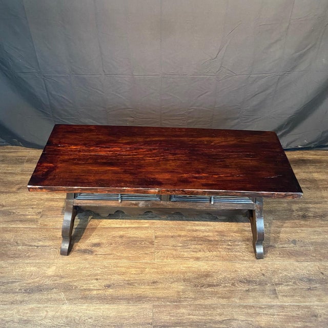 Antique Spanish Coffee Table With Double Sided Drawers and Lyre Legs For Sale - Image 9 of 11