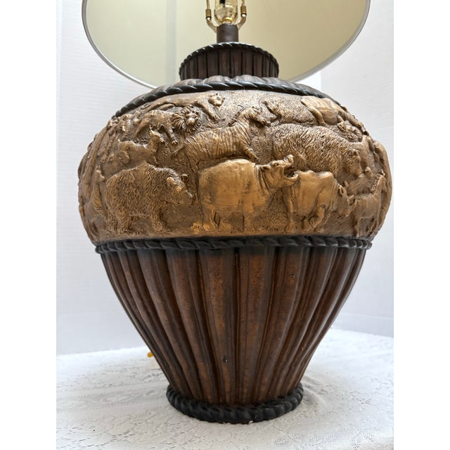 Midcentury Wild Animal Large Safari Frieze Pottery Lamp For Sale In Sacramento - Image 6 of 7