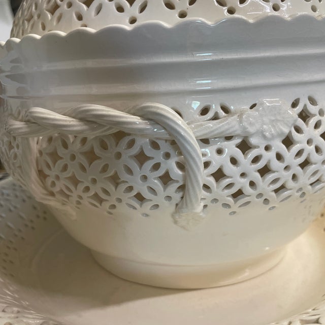 Early 20th Century English Creamware Pierced Covered Bowl With Matching Underplate For Sale - Image 4 of 9