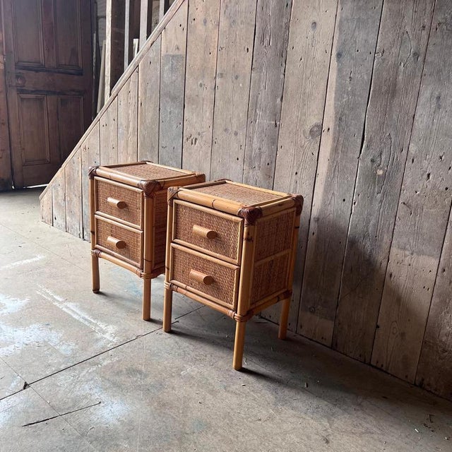 Bamboo and Cane Nightstands with Drawers, Set of 2 For Sale - Image 6 of 11