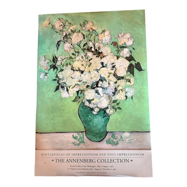 Authentic Rare Exhibition Posters From 1990 for the National Gallery of Art in Washington Featuring Vincent Van Gogh's Vase of Roses (1890 For Sale