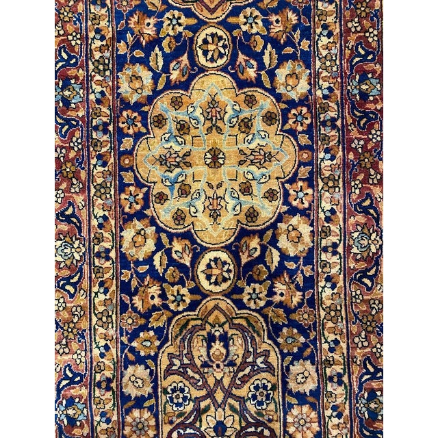 Persian Antique Persian Kerman Carpet, Oriental Rug, Handmade, Ivory, Gold, Blue, Soft For Sale - Image 3 of 18