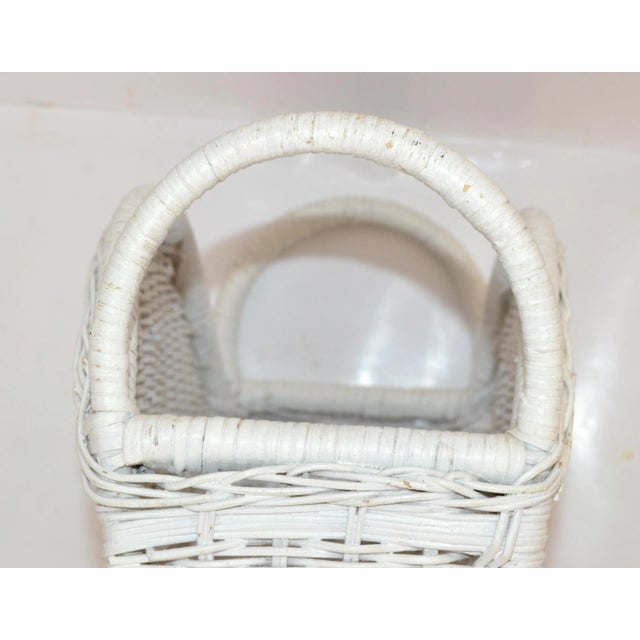 Bohemian Chic White Bleached Magazine Rack Handwoven Wicker & Rattan 1970 For Sale - Image 9 of 13