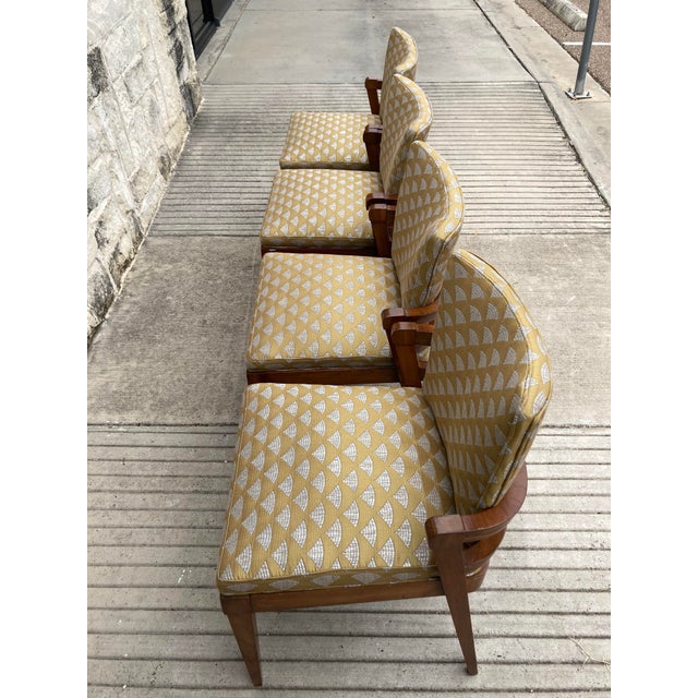 Set of Four Mid-Century Silk Chairs. This chair features a Mid-Century Modern style, which was prominent from the 1940s...