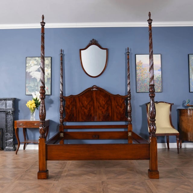 Brown Niagara Furniture King Size Mahogany Four Poster Bedframe For Sale - Image 8 of 12