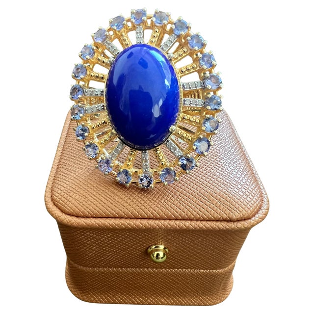 Bochic "Orient" Vintage Diamond, Blue Opal & Tanzanite Ring Set 18K Gold & Silver For Sale - Image 15 of 18