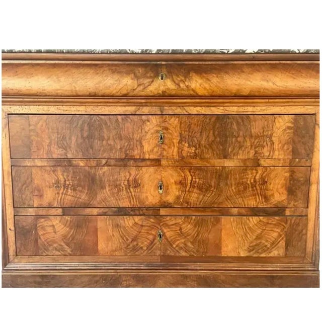 Wood Louis Philippe Book Matched Burl Walnut Chest With Marble Top For Sale - Image 7 of 15