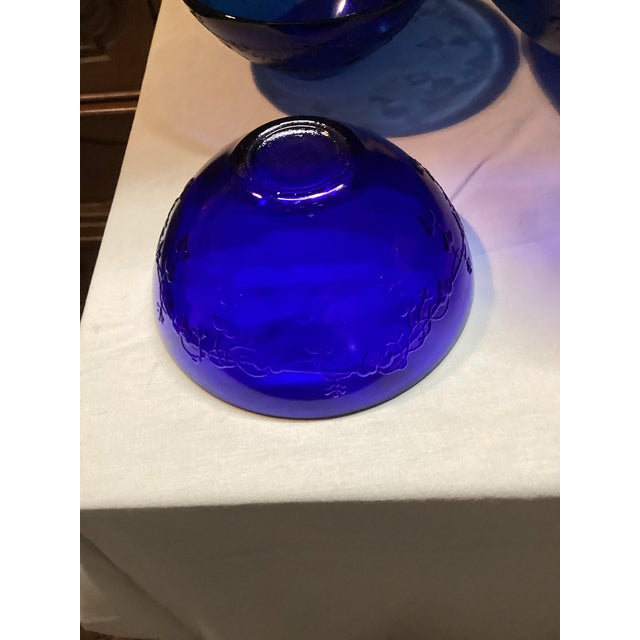 1930s Vintage Cobalt Blue Cherry Blossom Servings Set of 5 Pieces by Jeannette Glass For Sale - Image 5 of 7