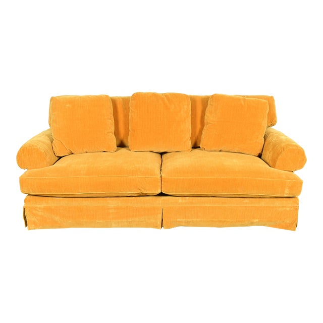 Baker Furniture Contemporary Yellow Velvet Upholstered Sofa For Sale