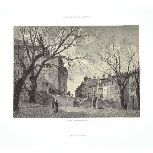 Antonio Fontanesi, interior Geneva Bourg De Four, 1854, Lithograph For Sale
