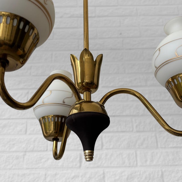 Vintage Scandinavian Chandelier in Brass and Glass, 1940s For Sale - Image 6 of 11