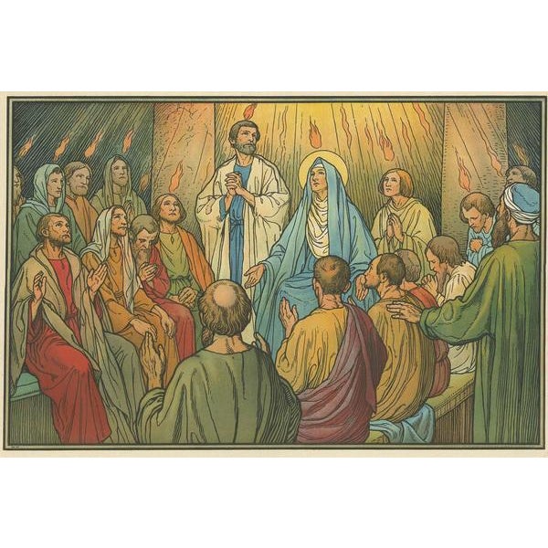 Large antique print of the descent of the holy spirit. Published by Mosella-Verlag, 1913. This print originates from a...