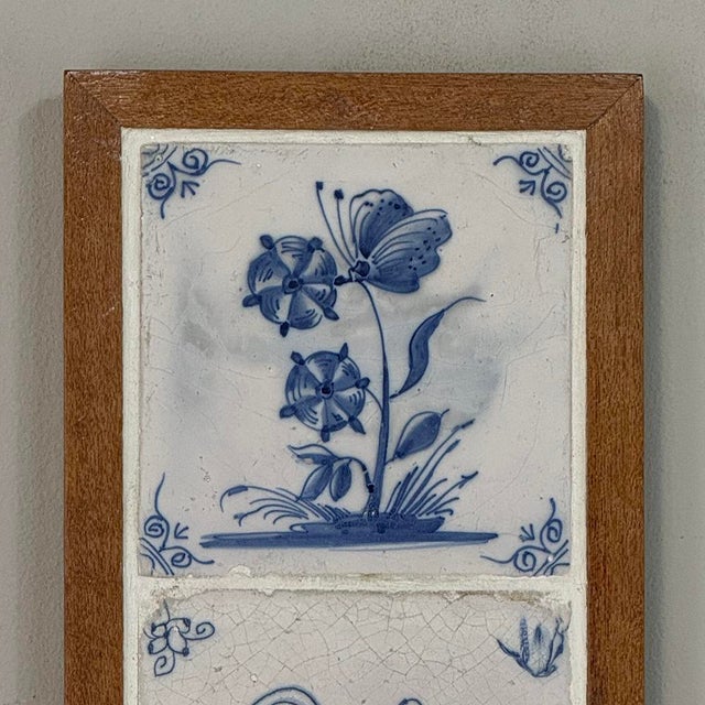 Ceramic Framed Set of Three 18th Century Dutch Delft Blue and White Tiles For Sale - Image 7 of 14