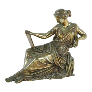 Antique Classical Bronze Woman Reading Plato Statue After Jean-Jacques Pradier