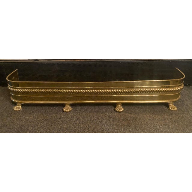 Metal Solid Brass Antique Footed Clawfeet Fireplace Fender 57” Wide For Sale - Image 7 of 7