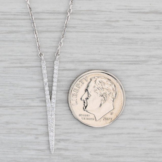 New 0.22ctw Diamond V Pendant Necklace 14k White Gold 15.5-17.5" Cable Chain For Sale In Greensboro - Image 6 of 6