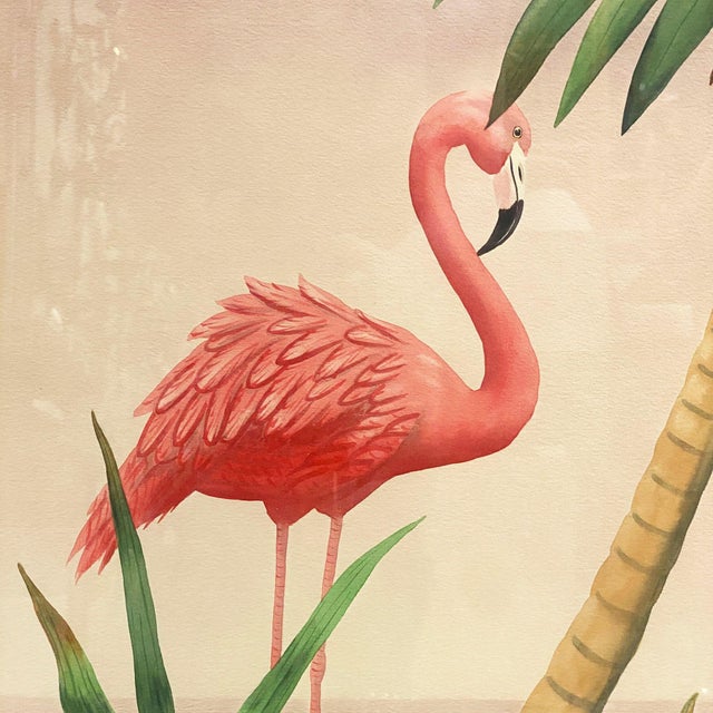 MCM Peeking Pink Flamingo Watercolor on Paper Signed by Shirrell Graves, Framed For Sale - Image 4 of 9