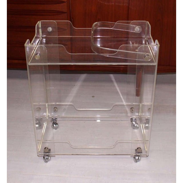 Bent Lucite Studio Crafted Mid-Century Modern Tea Bar Cart on Wheels For Sale - Image 6 of 7