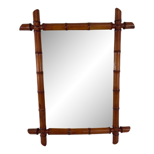 Large 19th Century Antique French Faux Bamboo Wall Mirror For Sale