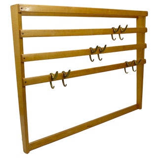 Large Mid-Century Coat Rack in Beech with 8 Brass Hooks attributed to Carl Auböck, 1950s For Sale