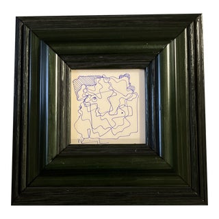 1980’s Original Wayne Cunningham Small Abstract Blue Ink Drawing Framed For Sale